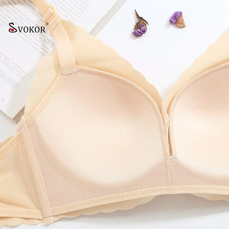 

SVOKOR Sexy Deep V Bralette Solid Color Push Up Thin Cup Bra Wireless Women Seamless Comfort Breathable Underwear