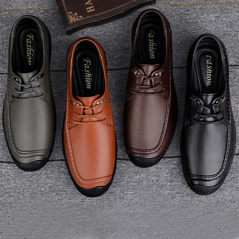 

Men's Shoes Handmade Casual Shoes daily Loafers Shoes Man Feet Leather Breathable Surface Lace round head Peas shoes