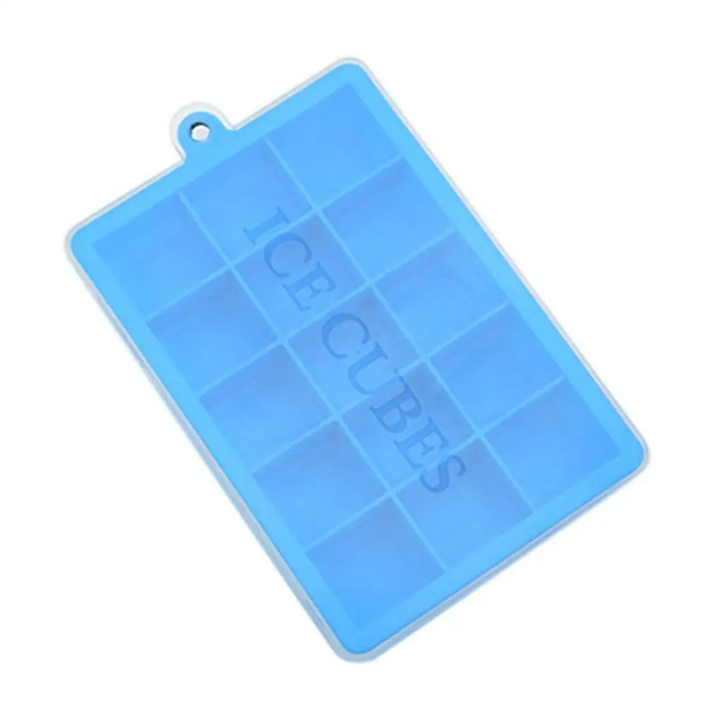 15-Grid Light Blue 15/24 сетка силиконовая форма для льда лоток с крышкой, нескользящий лед Tong, льда производитель кубиков фруктового льда, аксессуары для кухни с барной стойкой - Цвет: 15-Grid Light Blue