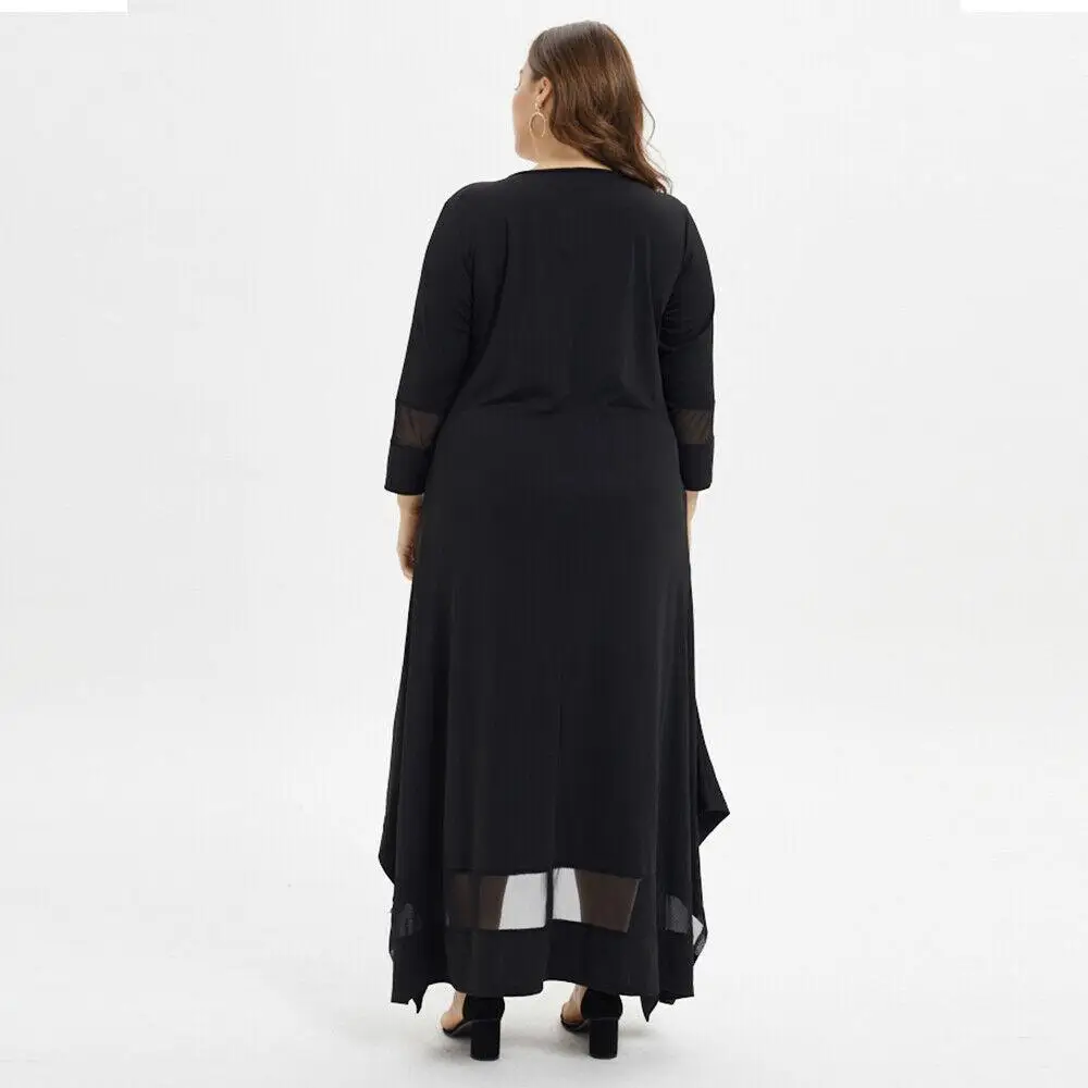 4XL 5XL Большие размеры женское длинное элегантное платье макси сетка плюс размер платье осень большой размер Повседневное платье Черное вечернее платье vestidos