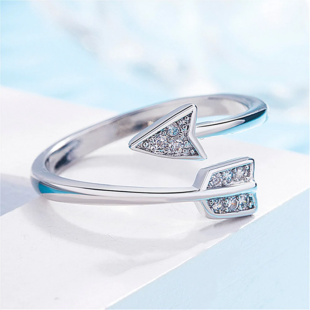 2019 Fashion Silver Plated Arrow Crystal Rings for Women Adjustable Engagement Ring Love Accesorios Mujer L030 | Украшения и