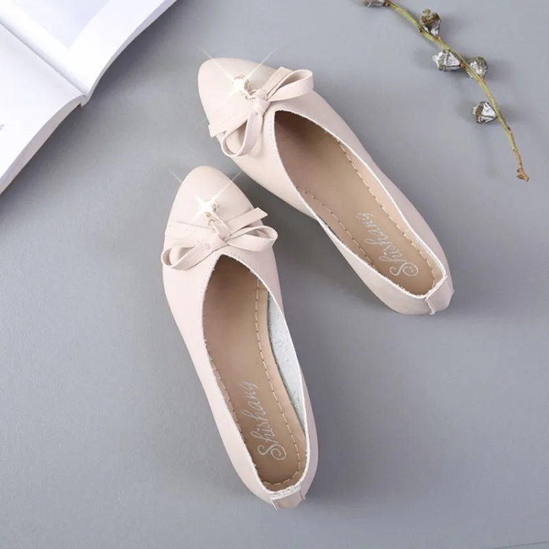 Женские Кожаные Модные Повседневные балетки на плоской платформе с бантиком
