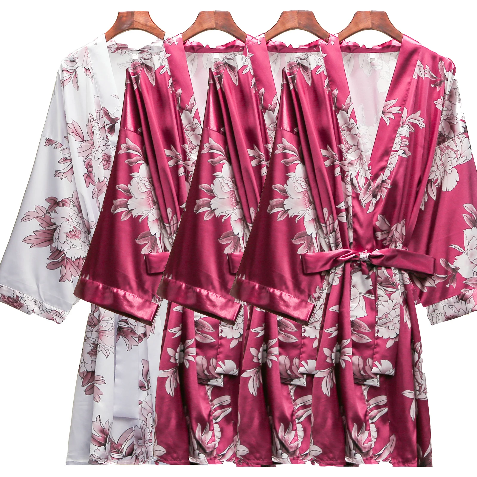 Satin Silk Floral Robe Bride Robe Bridesmaid Robes Bridal Party Gift Robes Birthday Robe Sleepwear Bathrobe Short Nightgown