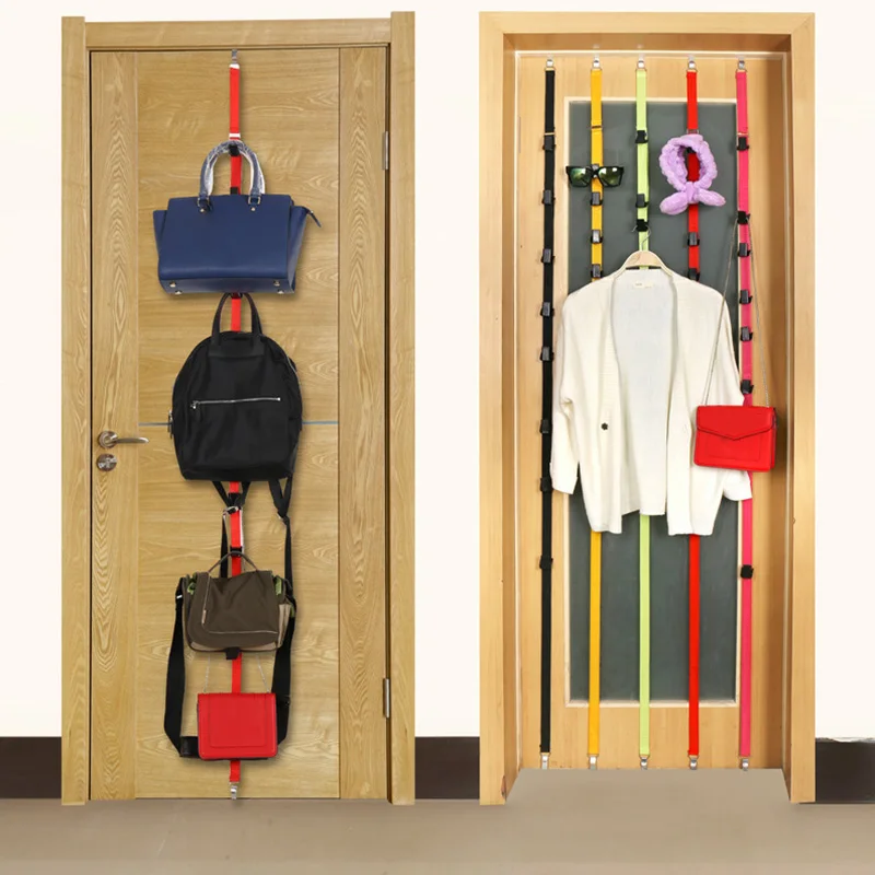 

2021 New Adjustable Straps Hat Bag Coat Clothes Rack Organizer Storage Holders Hanger Behind the Door Portable Home Storage Hook