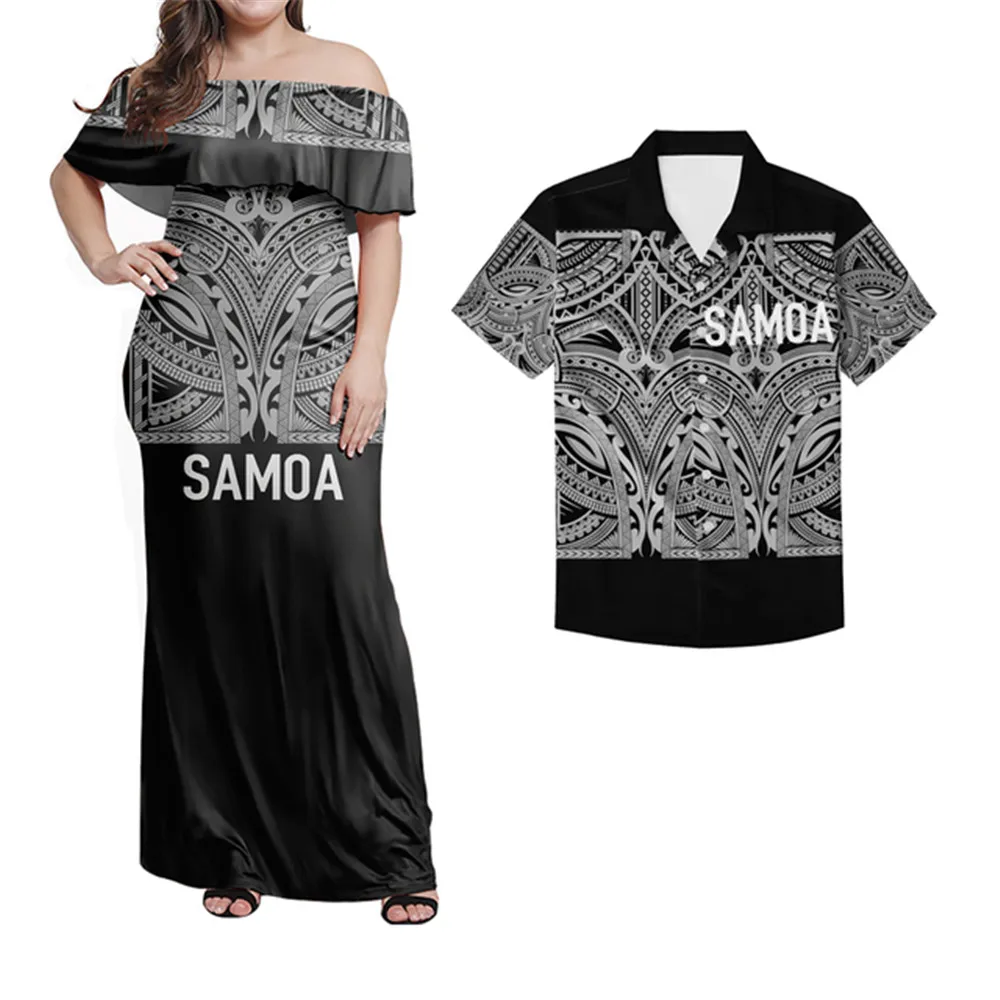 

WHEREISART Sundress Women Casual Log Dress Polynesian Samoan Print Soft Club Sexy Dress Loose Men Short Sleeve Shirts Summer