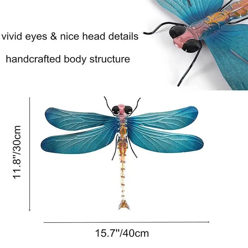 

3pcs Dragonfly Metal Wall Art Realistic Home Living Room Wall Hanging Decor Patio, Fence, Porch, Garden Wall Decor Ornament