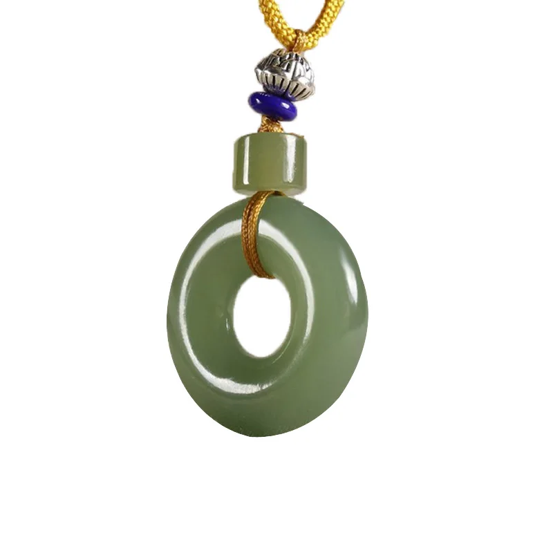 

XinJiang HeTian Jade Pendant Necklace Safety Button PingAnKou Amulet Pair Lovers Necklace With Chain For Women Men