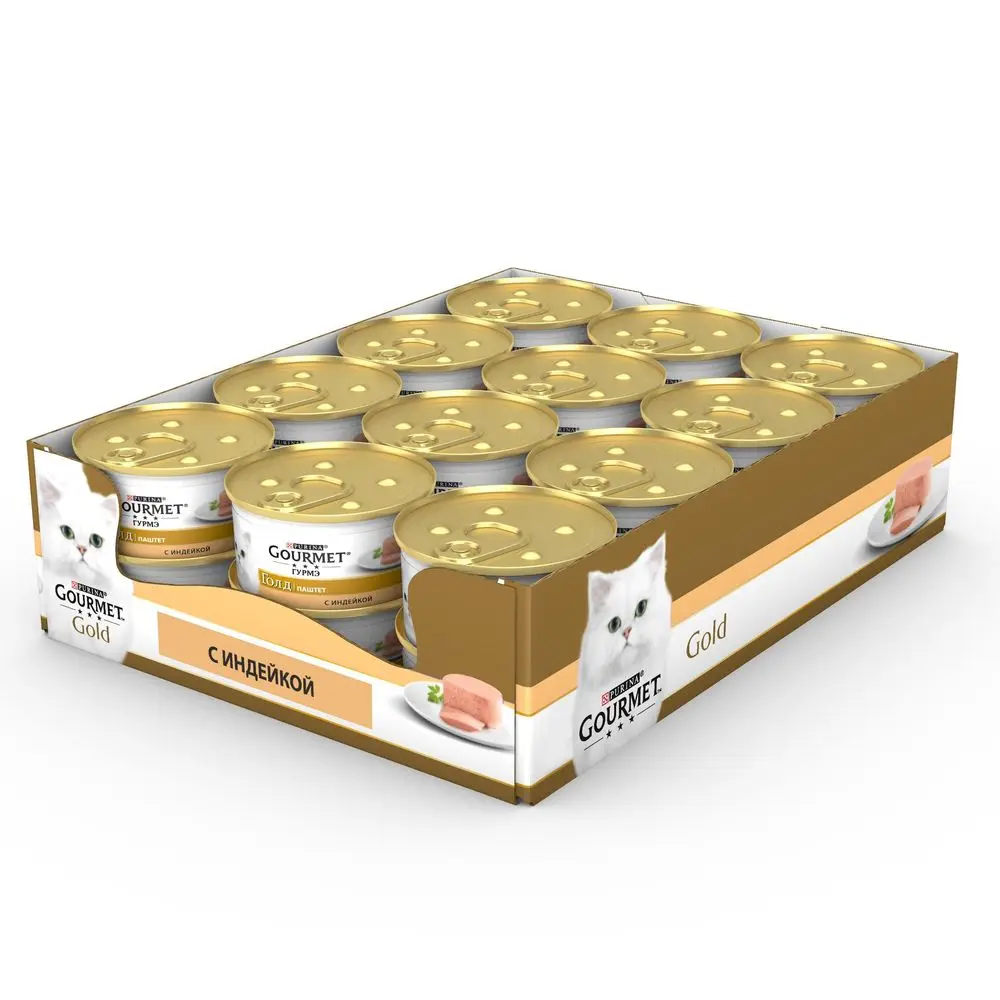 Влажный корм Gourmet Голд Паштет для кошек с индейкой Банка 85 г 24 штуки | Дом и сад