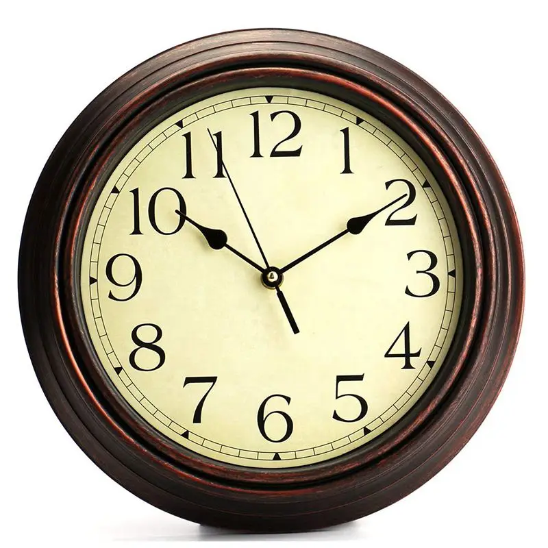 12-Inch Round Classic Clock Retro Non Ticking Quartz Decorative Wall Clock