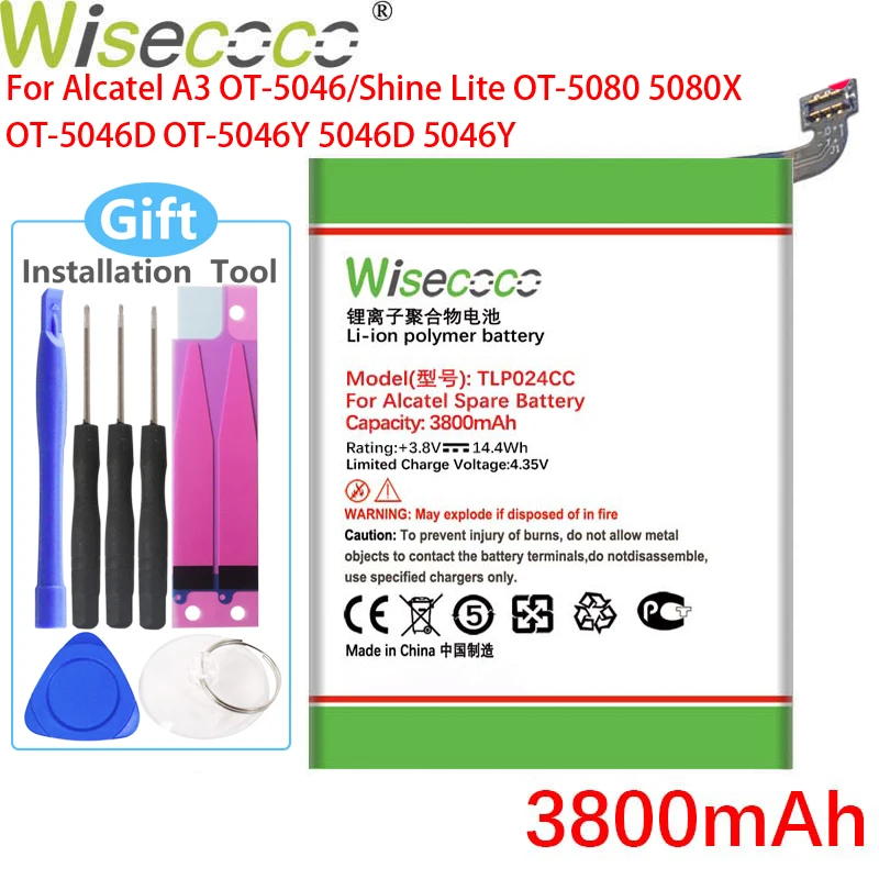 

Wisecoco TLP024C1 TLP024CJ TLP024CC 3800 мА/ч, Батарея для ALCATEL Работает с любым оператором, A3 OT-5046/Touch Shine Lite OT-5080 5080X OT-5046D OT-5046Y 5046D