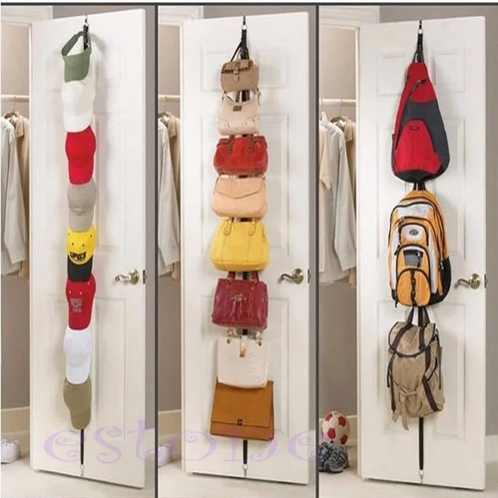 

Adjustable Over Door Straps Hanger Hat Bag Coat Clothes Rack Organizer 7 Hooks-