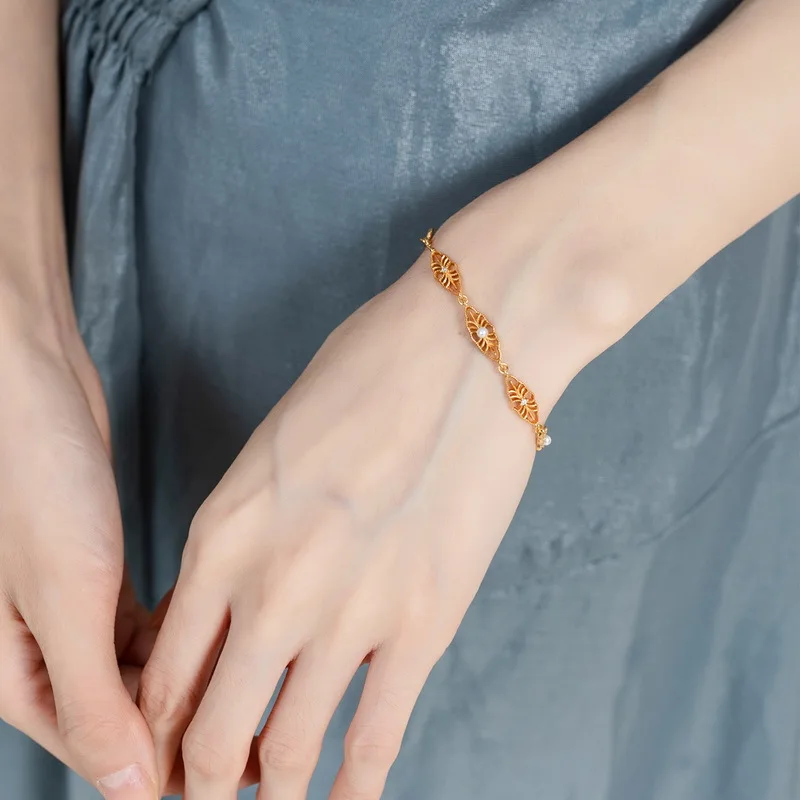 Фото Мода 925 серебряные жемчужные браслеты для женщин Цвет золотистый полые елка