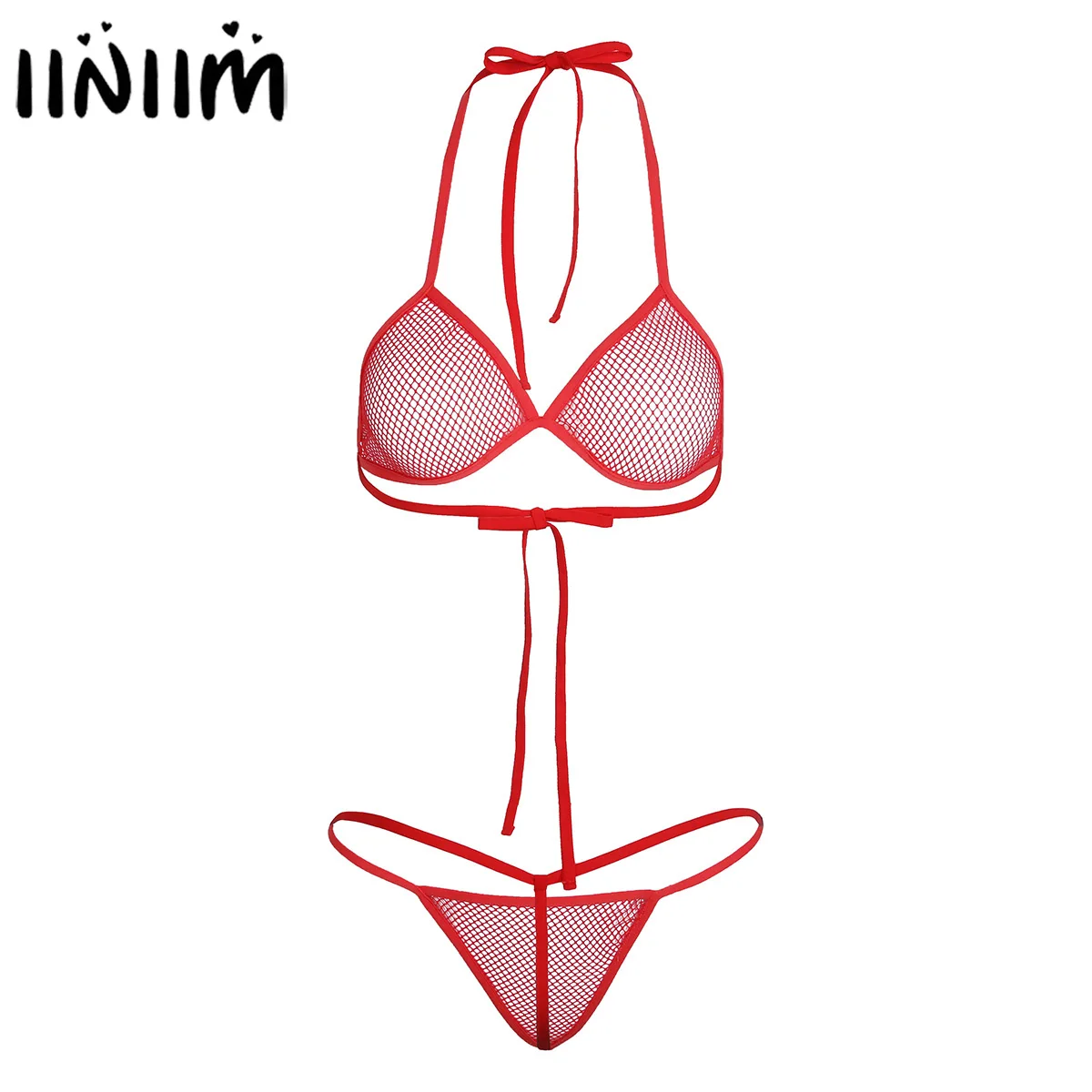 

Iiniim/Для женщин Femme набор бикини Вечеринка бикини Прозрачное нижнее белье бра с сеткой Топ с стринги сексуальное нижнее белье Купальные кост...