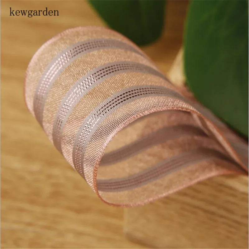 Kewgarden яркий провод лента из органзы В Полоску " 25 мм 1,5" 40 мм самодельные Цветы Аксессуары для волос упаковка Riband вручную изготовленная лента 10Y