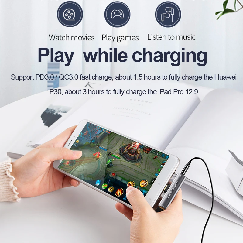 CableCreation USB Type C to 3.5mm Jack Earphone 2 in 1 Audio Cable Adapter with PD QC Charging Cord For Huawei Samsung | Электроника