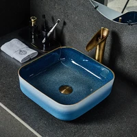 ceramic countertop washbasin blue square imitation retro art washbasin bathroom toilet single basin household