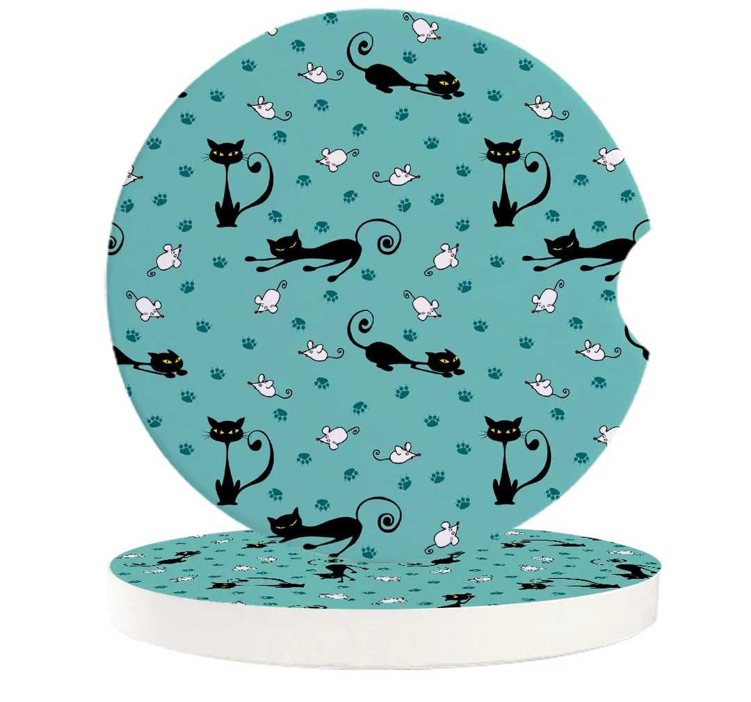 Керамический камень круглый Автомобиль Подставка s Набор мультфильм Черный кот