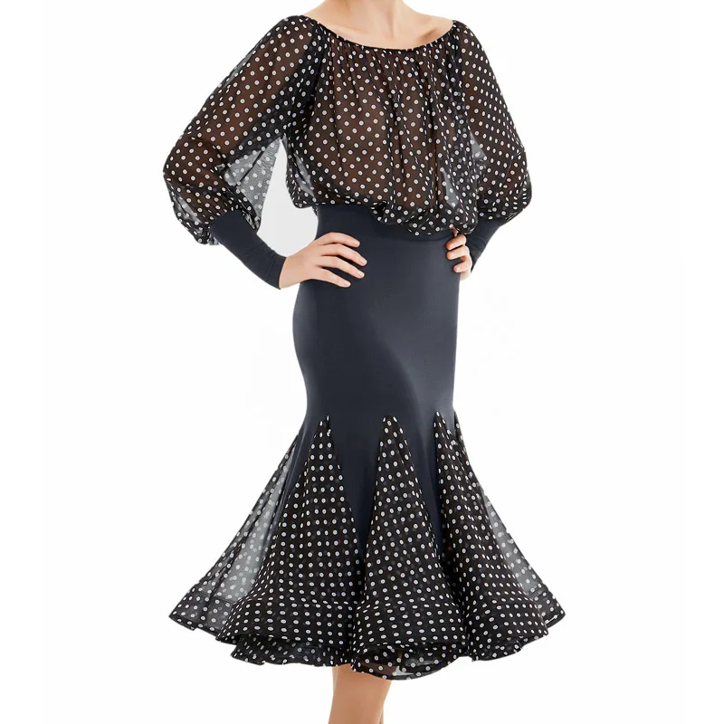 

Бальная юбка для фламенко в горошек, танцевальная юбка, танцевальная одежда, танцевальные костюмы для румбы, большие качели, рыбий хвост, юб...