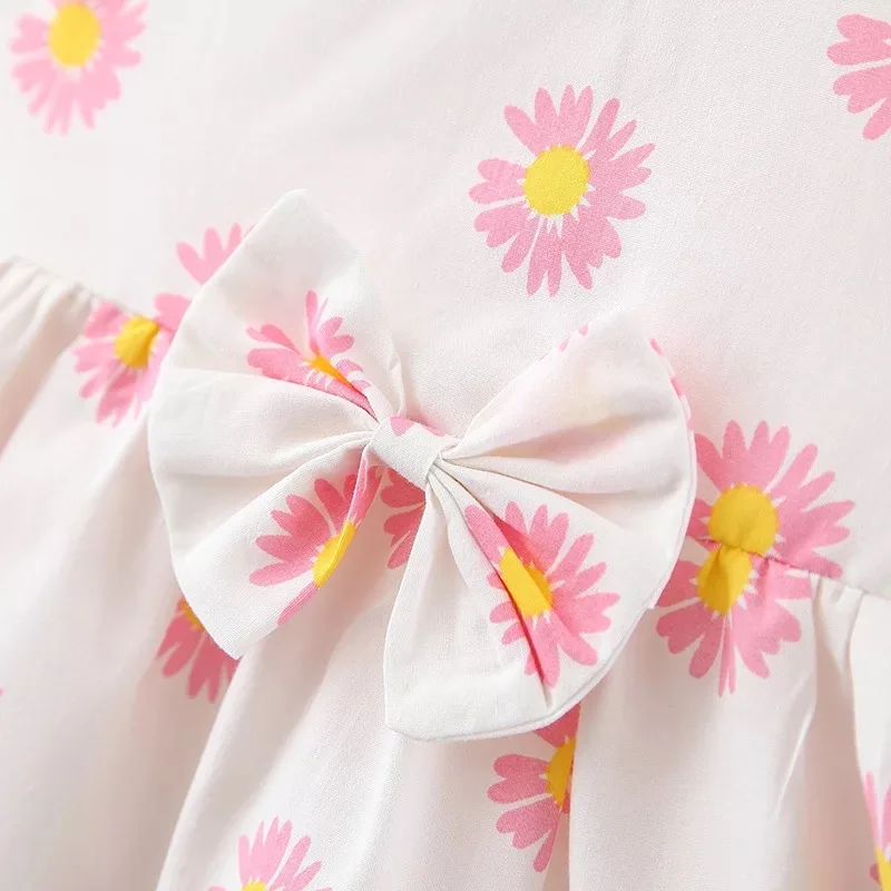 Платье для новорожденных Летнее хлопковое платье с цветочным принтом и бантом