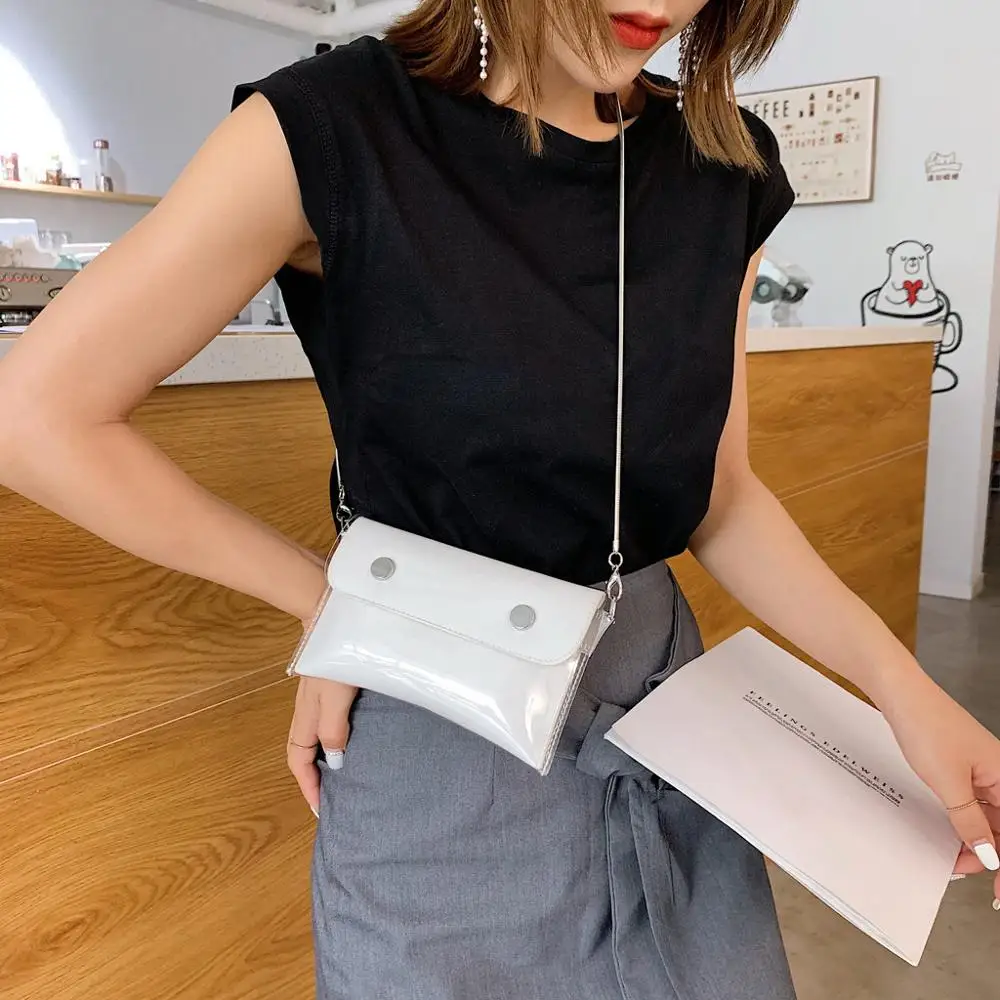 Women Waterproof Waist Bag Lether Jelly Chest Belt Bag PVC Ladies Transparent Crossbody Chain Bags Fashion Fanny Pack a08