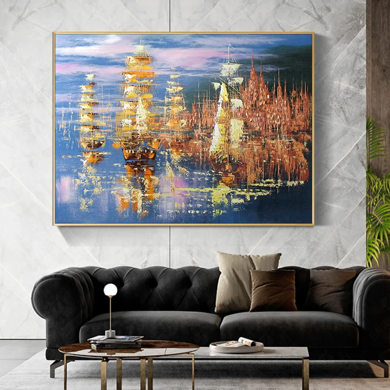 100% ручная роспись Абстрактная парусная лодка масляная живопись на холсте