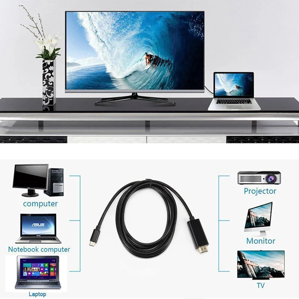 USB 3 1 type-C к HDMI tv HD видео кабель для Macbook телефона samsung Galaxy S8 NC99 | Компьютеры и офис