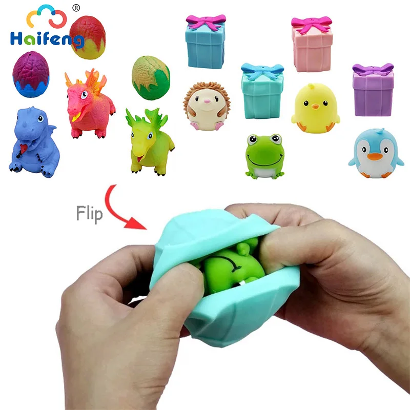 Kawaii Fidget Toy Flip Gift Box Dinosaur Pets Decompression Penguin Animal Pinch Silicone  Relief Stress Toy For Adult Kid Gift