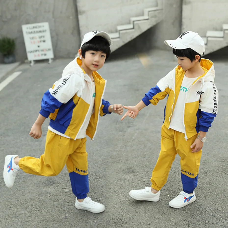 Clothes For Boys Hooded Jacket & Pants 2PCS Patchwork Clothing Sets Winter Casual Suit Kids 6 8 10 12 14 |