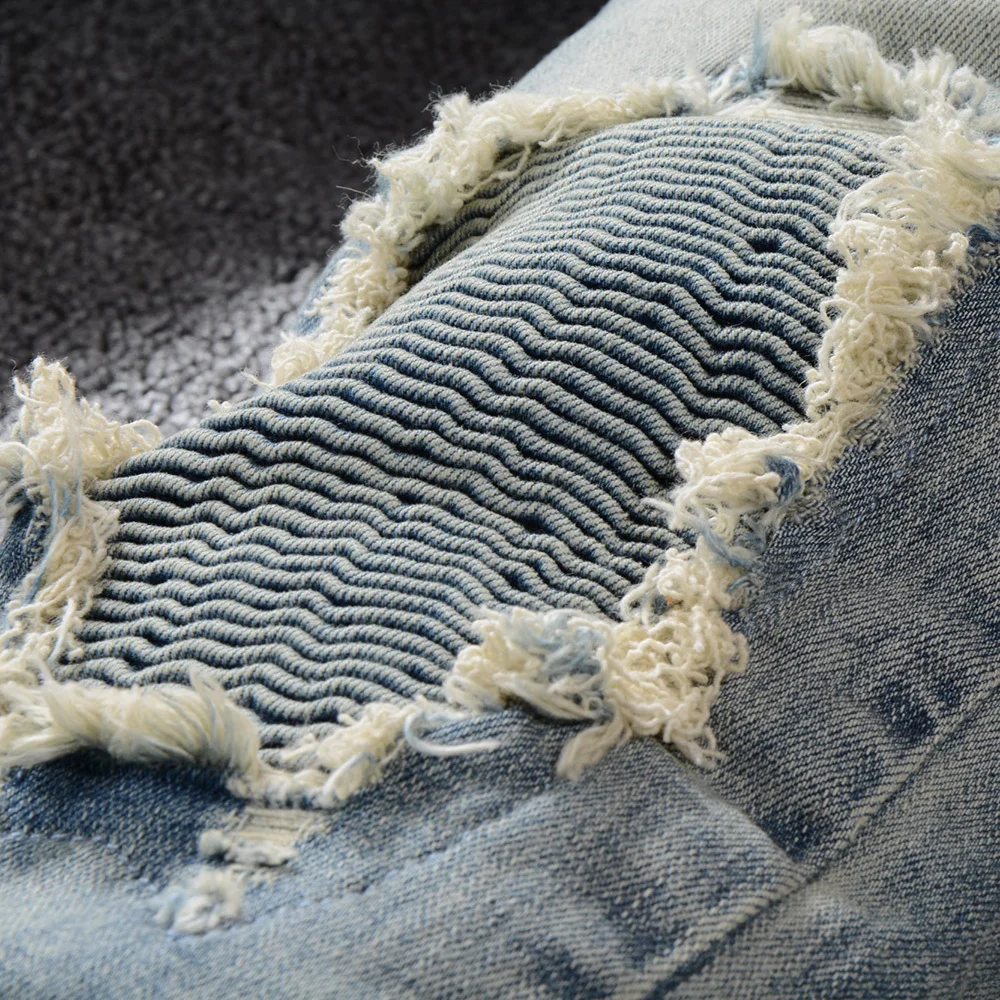 Мужские Роскошные Винтажные синие плиссированные Стрейчевые джинсы байкерские