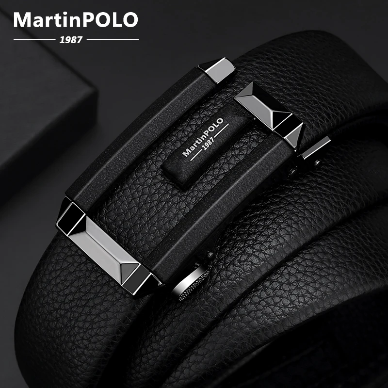 MartinPOLO Genuine Leather Belt Men Cowskin Strap Luxury Belts For Male Alloy Automatic Buckle Fashion Belt Width 3.5cm