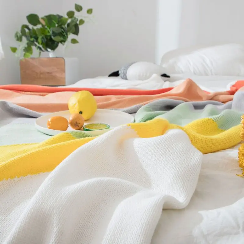 Хлопковое трикотажное одеяло в скандинавском стиле радужную полоску милое