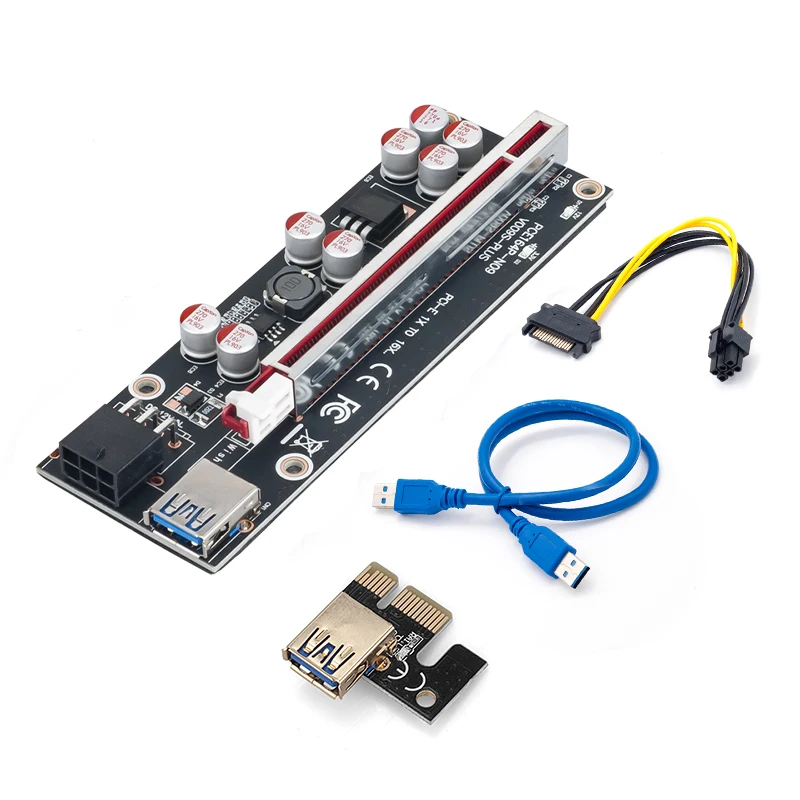 

PCI-E Pcie Riser 009S PLUS Profesional Express 1X 4x 8x 16x Extender PCI E USB Riser 009 GPU 6Pin Card SATA 15pin for BTC Miner