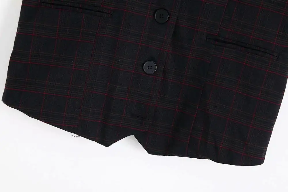 2019 женская элегантная Клетчатая Шерстяная жилетка без рукавов с v образным