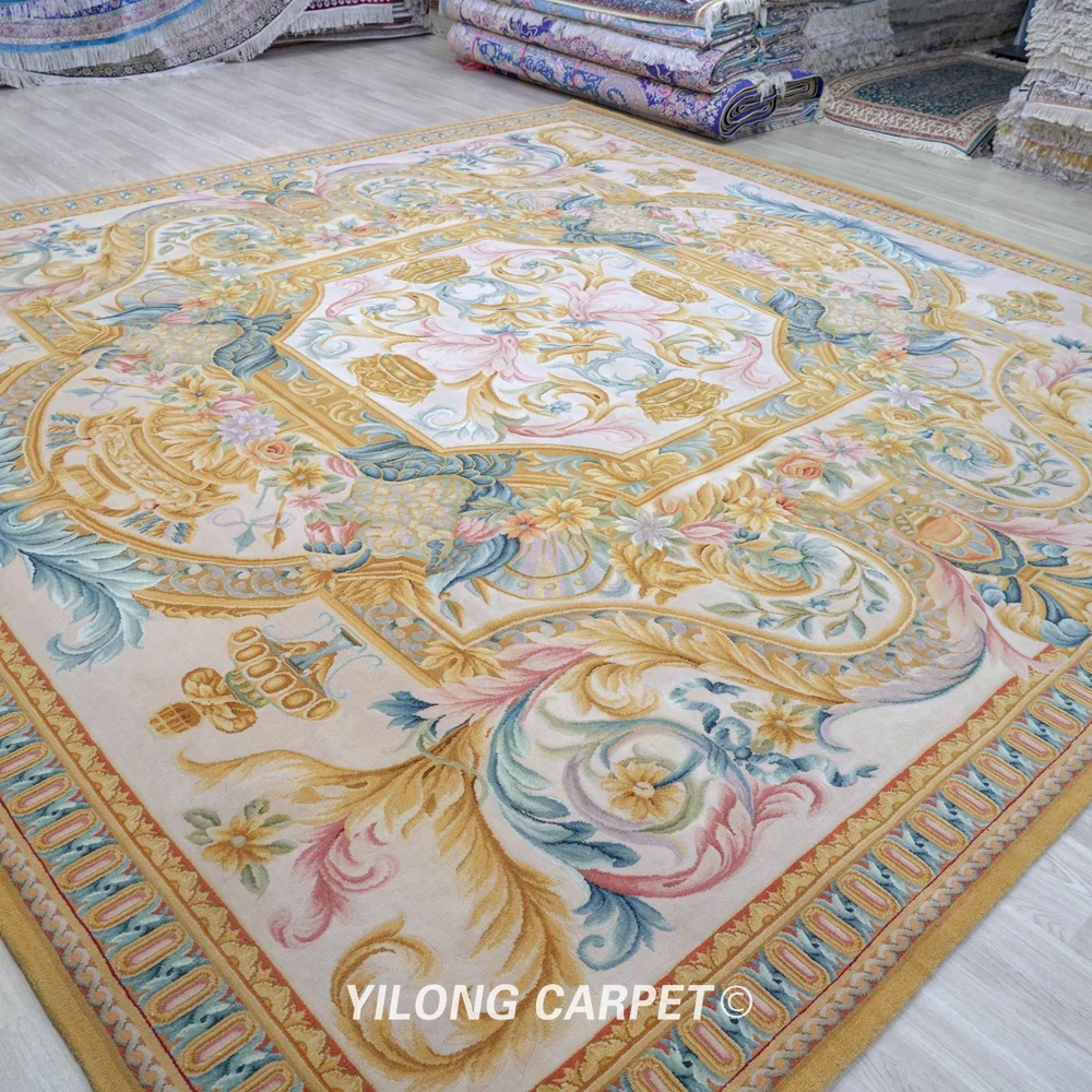 Goede Yilong 12.3 'X 12.3' Vierkante Exclusieve Handgemaakte Franse Chinese Savonnerie Handgeknoopt Wollen Tapijt (ZSH017W)