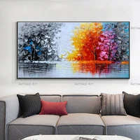 knife painting 3d thick oil abstract landscape forest living room horizontal wall art decorative without inner frame