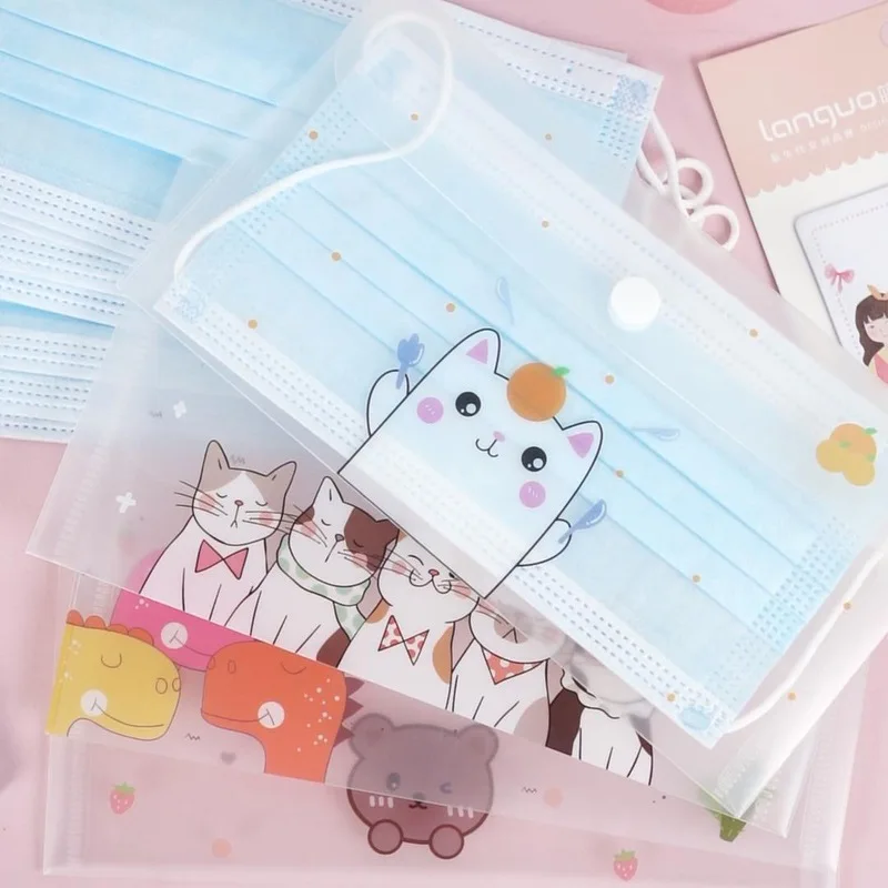 

4pcs Mask Storage Bag Cute Cat Face Mask Cover Bag Portable Mask Holder Dustproof Disposable Masks Save Bag Files Bag Pencil Bag