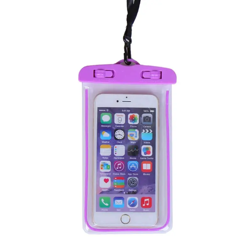 

19x10.5cm Universal Luminous Waterproof Pouch Underwater Transparent Cellphone Dry Bag Portable Phone Case With Neck Strap