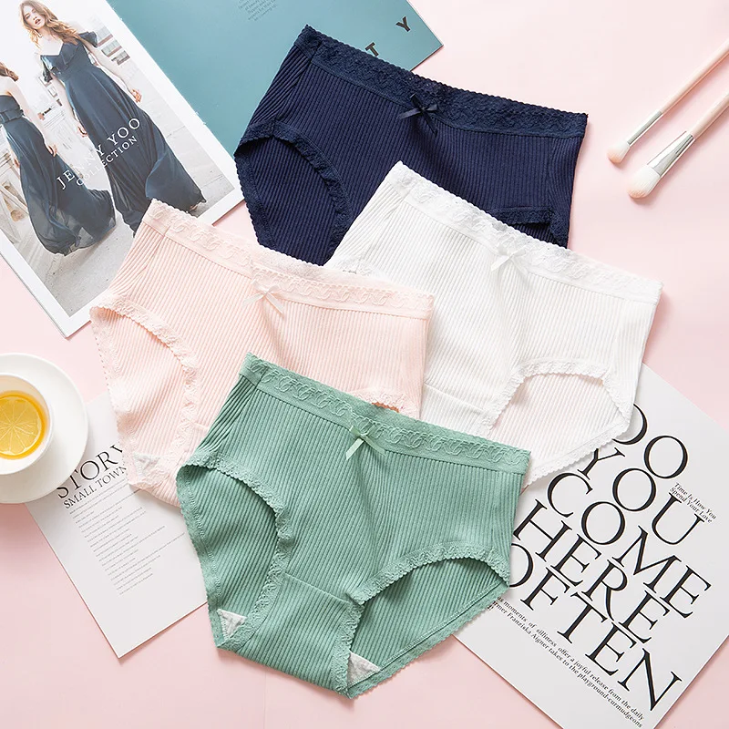 

Women's Panties, Women's New Threaded Cotton Panties, Women's Lace Bow Breathable Hip Panties, Women's Panties, Ladies Panties