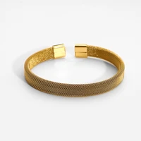 ins new 18k gold plated woven design vintage opening bracelet for women stainless steel bangle bracelet 2021 new trendy jewlery