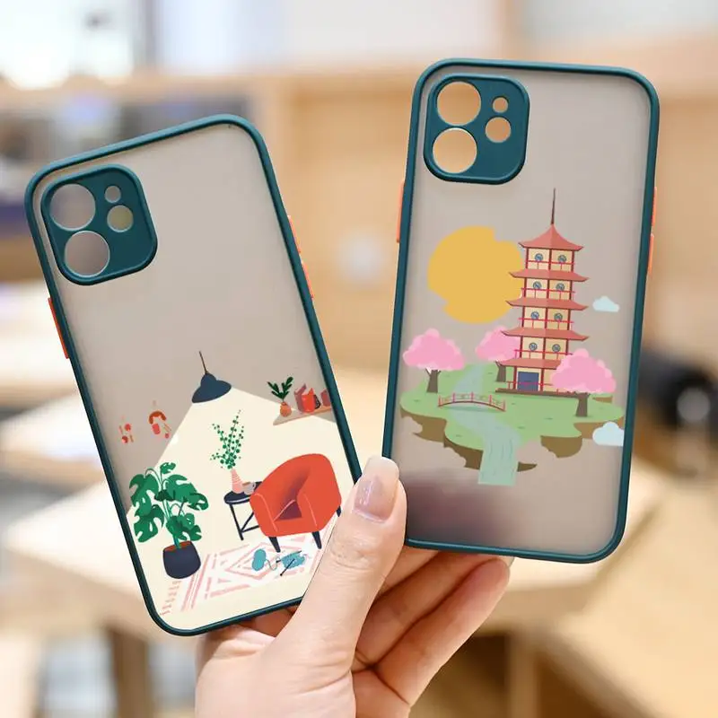 

Hand Painted Town Scene Phone Case matte transparent For iphone 7 8 11 12 plus mini x xs xr pro max cover