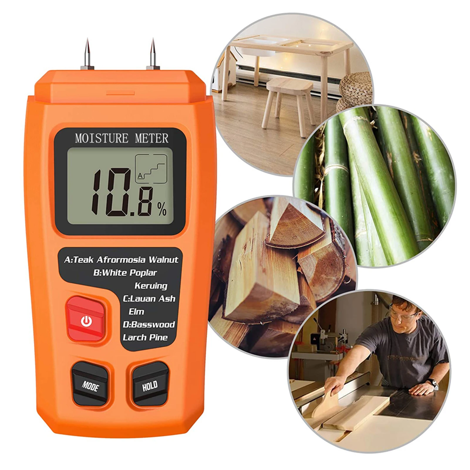 

Цифровой измеритель влажности Pin-Type, тестер влажности с ЖК-дисплеем для измерения древесины, строительных материалов, деревянного пола