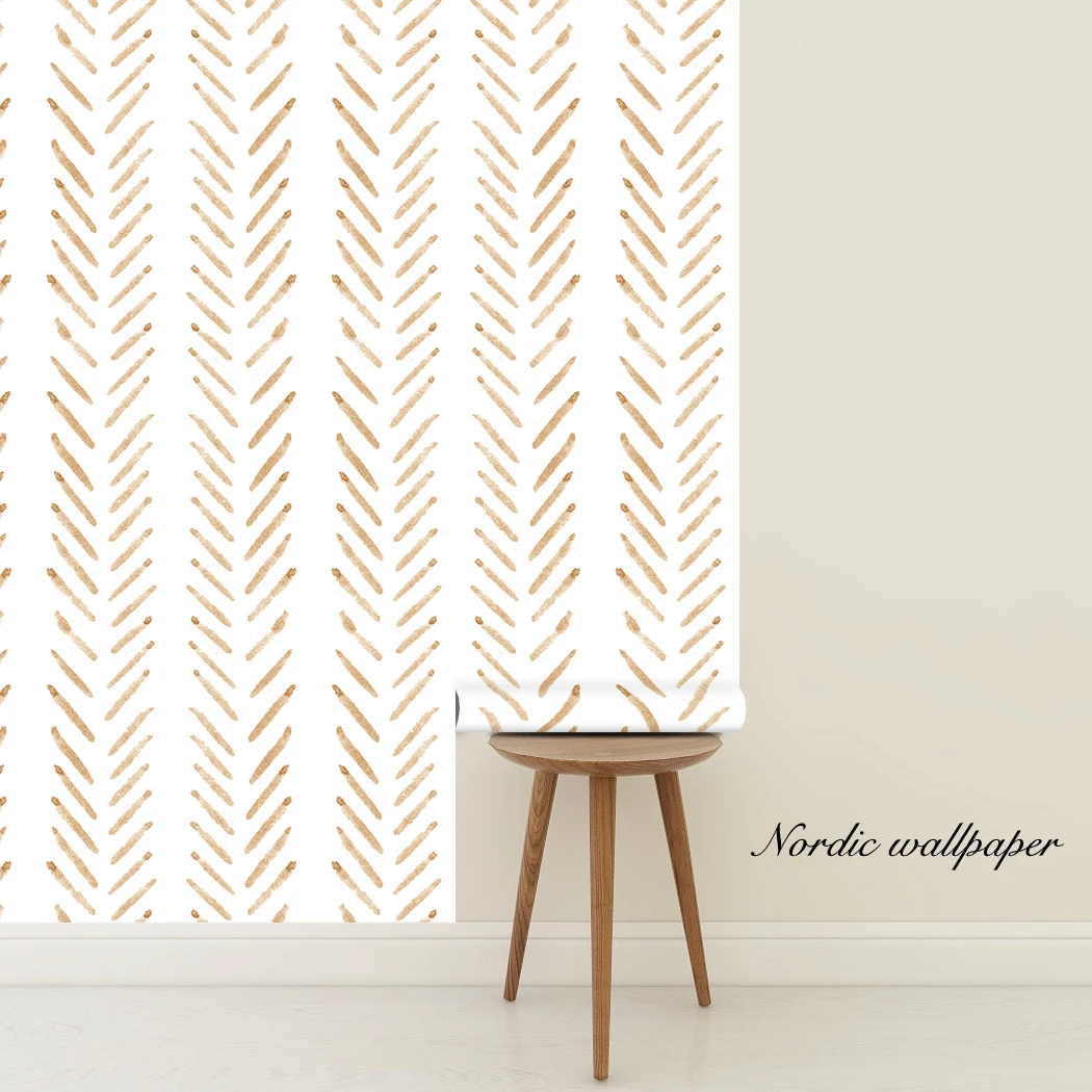 Виниловые обои с рисунком в елочку самоклеящиеся бежевого/белого цвета для