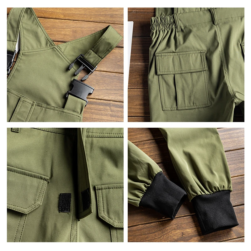 

Safari Style! Multi-Pocket Bib Overalls Men Hip Hop Streetwear Cargo Work Pants Coveralls Men's Casual Loose Pant Bib Trousers