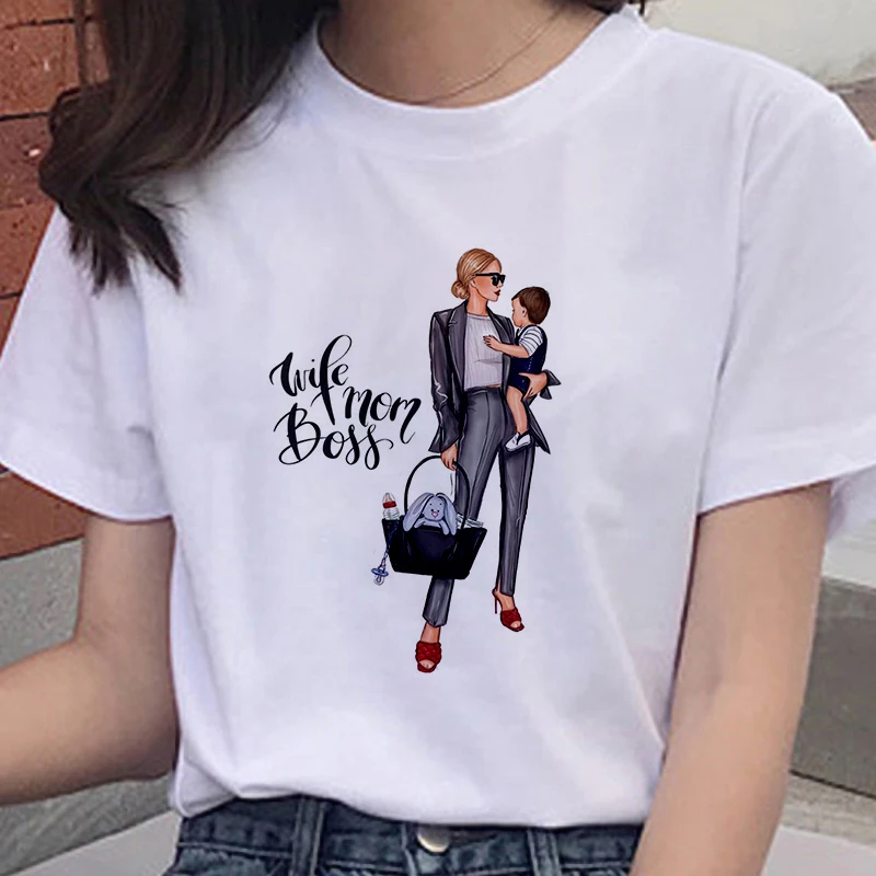 

2021 White T Shirt Women Kawaii Super Mom daughter Tshirt Leisure Aesthetic Lovely Mother's day Present Hipster T shirt