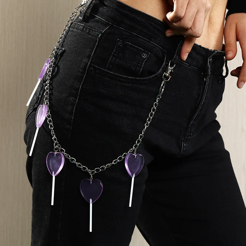 

Fashion Ornament New Punk Hip Hop Waist Chain Cute Creative Love Lollipop Phants Zipper Accessories Fashion Jewelry