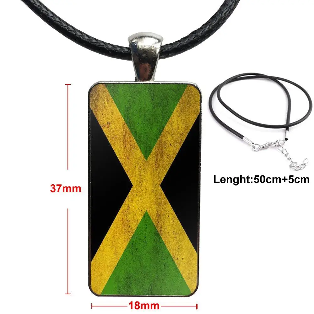 

Cool Jamaica National Flag Glass Pendant Necklace Handmade Half Pendant Rectangle Necklace For Women Wedding Gift