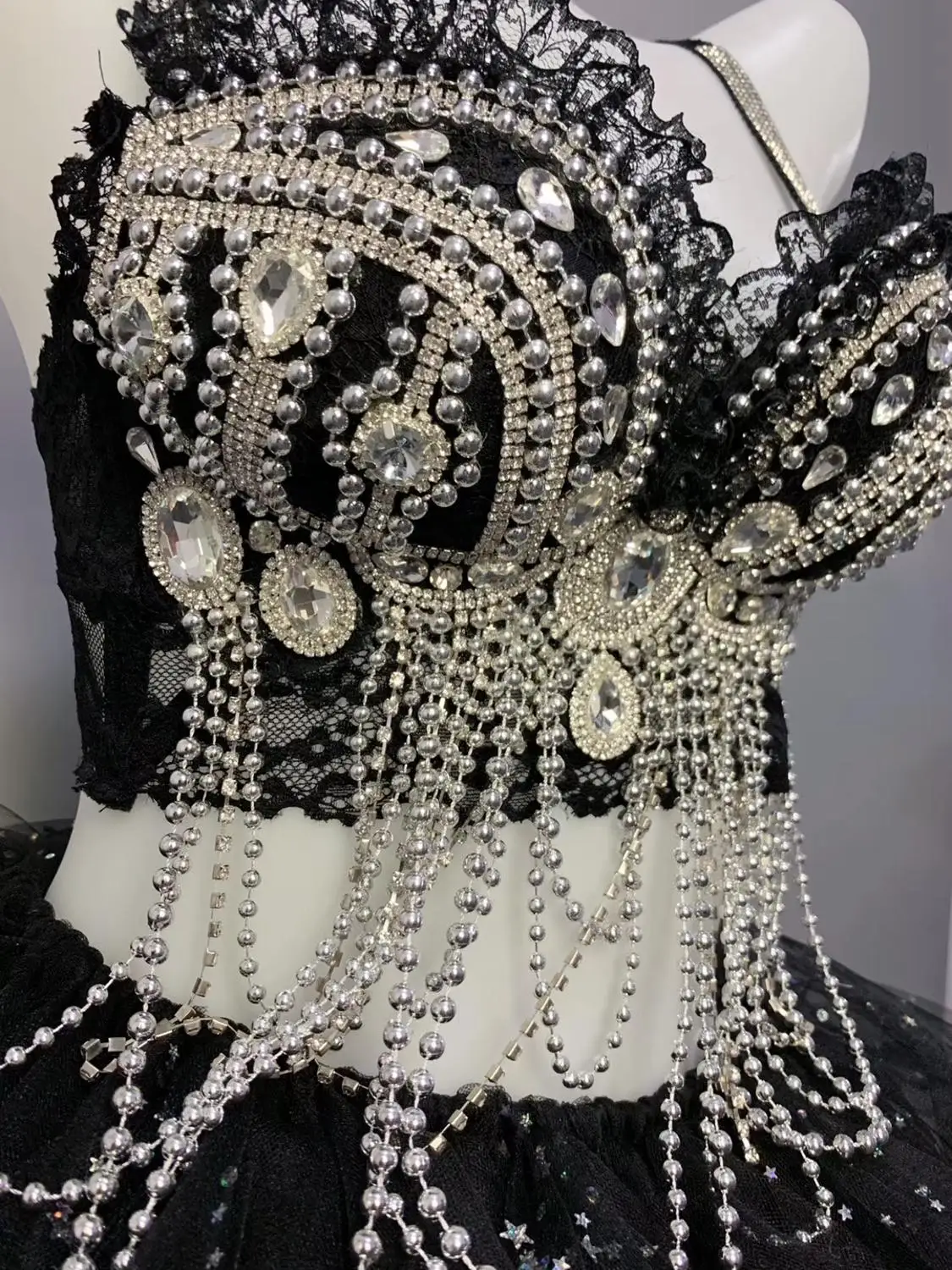 Черный Кристалл жемчужные звезды бикини наборы Блестящий бюстгальтер со