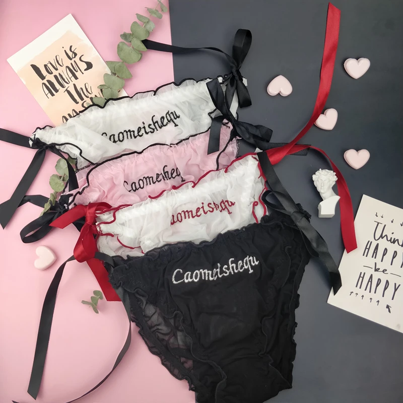 Японские пикантные трусики с оборками и буквенным принтом для женщин милое