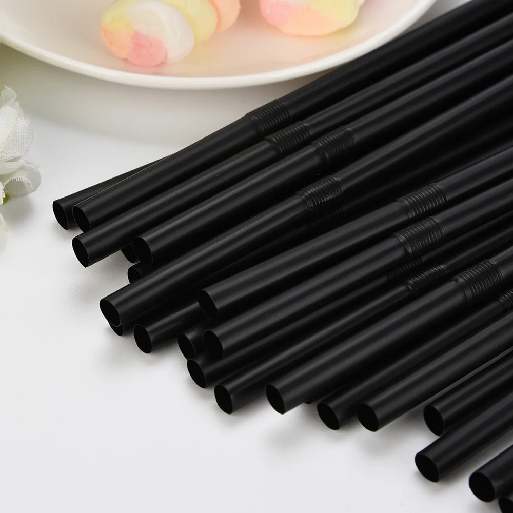 

10pcs-100pcs Black Straws Plastic Long Flexible Drinking Straws For Party Weddings Drinking Bar Juice Solid Drinking Straw 21cm