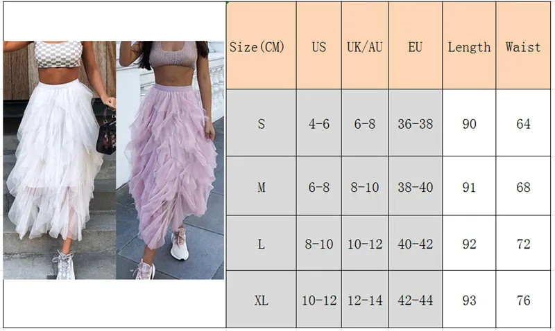 

2019 Summer Womens Layers Solid Mesh Tulle Tutu Long High Waist Skirt Princess Party Skirt